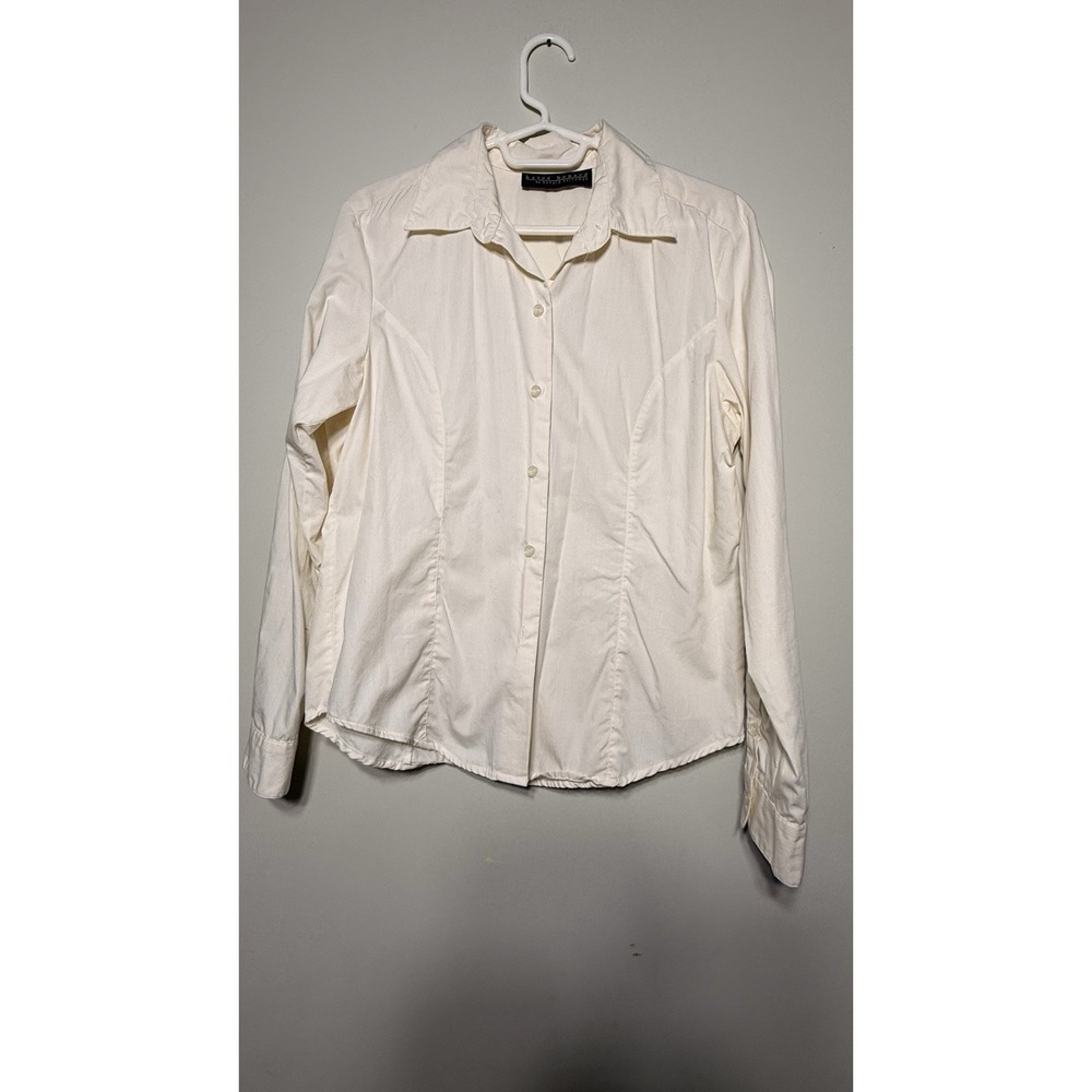 Harve Benard by Benard Holtzman Ivory Cotton Button Down Shirt Blouse Large L